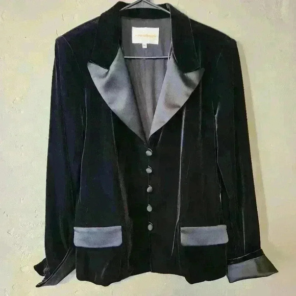Vintage 90s Y2K  Jeanne Alexander Luxe Velvet and Satin Black Jacket Size XL - Picture 1 of 4